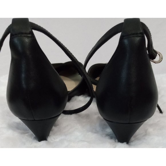 Nine West Women's Black Evenhim Leather Pointed Toe Wedge Pump Sz 6.5 - Picture 6 of 8